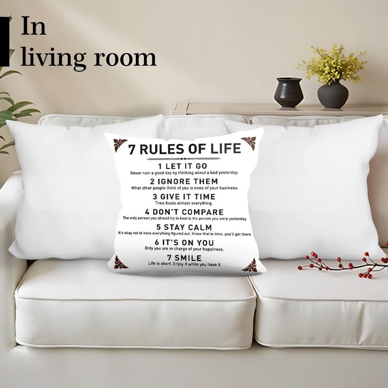 IHopes+ Rustic Inspirational Quotes Pillow Covers - 7 Rules of Life Pillow Case Cushion Cover for Sofa Couch Dorm Room Home Decor Gifts - Best Graduation/Birthday (18â€x 18â€Inch) - Image 3